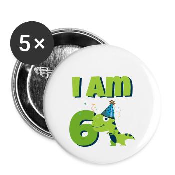 6. Geburtstag Dinosaurier 6 Jahre Jungen Geschenk - Buttons groß 56 mm (5er Pack) - Weiß - Vorne