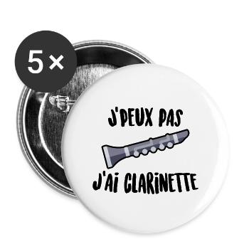 J'peux pas j'ai clarinette - Lot de 5 grands badges (56 mm) - blanc - Devant