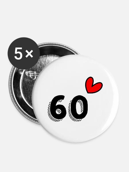60 ANNI. 60° ANNIVERSARIO. ANNIVERSARIO 60 ANNI. 60 - Confezione da 5 spille grandi (56 mm) - bianco