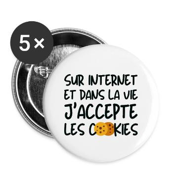 J'accepte les cookies - Lot de 5 grands badges (56 mm) - blanc - Devant