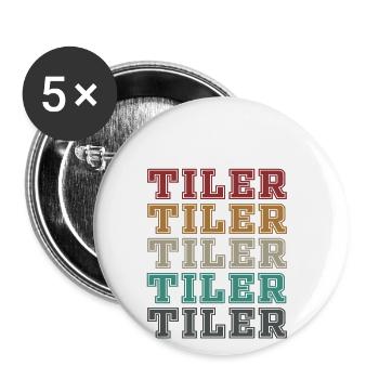 Retro Fliesenleger Schriftzug - Buttons groß 56 mm (5er Pack) - Weiß - Vorne