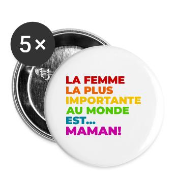 Maman - Lot de 5 grands badges (56 mm) - blanc - Devant