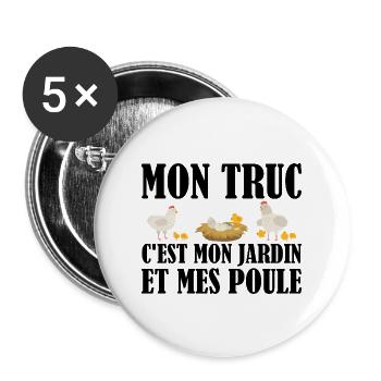 Mon Truc C'est Mon Jardin | Cadeau Jardinier - Lot de 5 grands badges (56 mm) - blanc - Devant