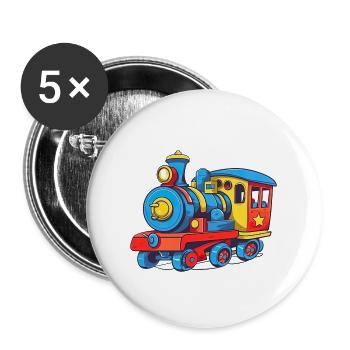 Niedliche Zug Eisenbahn Lokomotive - Buttons groß 56 mm (5er Pack) - Weiß - Vorne
