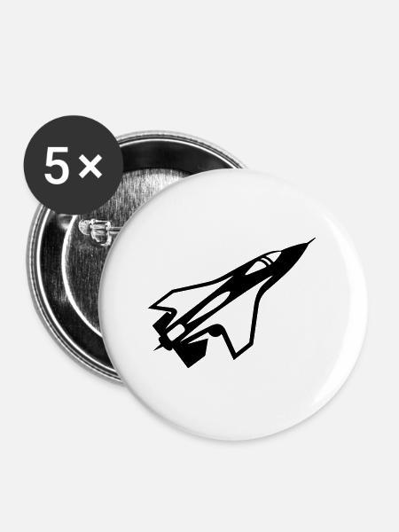 Kampfflugzeug - Buttons groß 56 mm (5er Pack) - Weiß