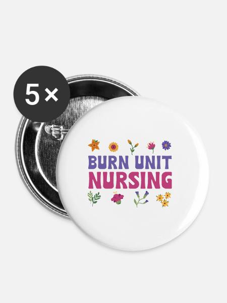 Verbrennungspflegekraft Blumen Design - Buttons groß 56 mm (5er Pack) - Weiß