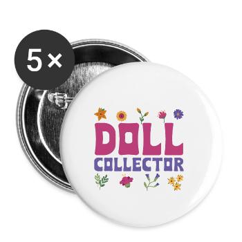 Niedliches Puppensammler Blumen Design - Buttons groß 56 mm (5er Pack) - Weiß - Vorne