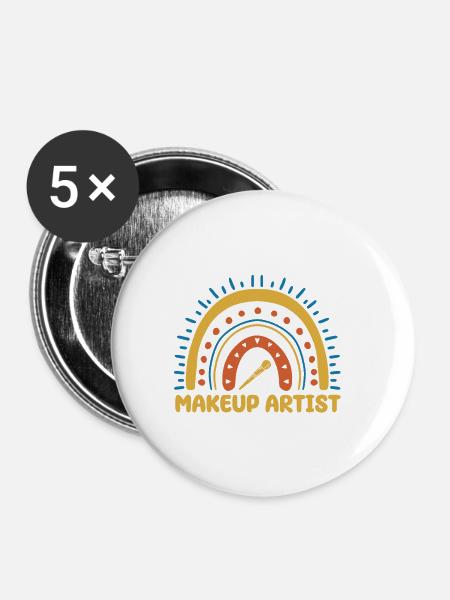 Maskenbildner Boho Regenbogen Make Up - Buttons groß 56 mm (5er Pack) - Weiß
