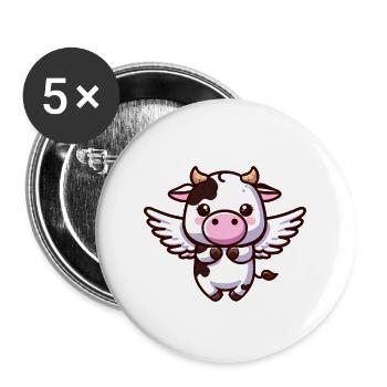 Himmlische Kuh: Ein Engel mit Flügeln - Buttons groß 56 mm (5er Pack) - Weiß - Vorne