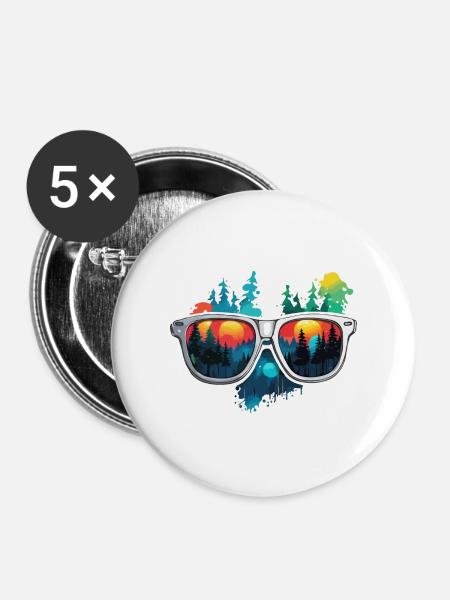 Sonnenbrille / Reflektion / Wald / Spiegelung - Buttons groß 56 mm (5er Pack) - Weiß