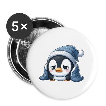 Pingouin fatigué - Lot de 5 grands badges (56 mm) - blanc - Devant