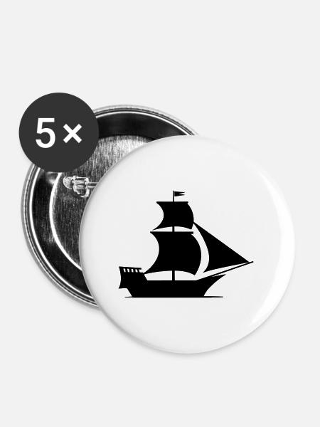 Piratenschiff - Buttons groß 56 mm (5er Pack) - Weiß