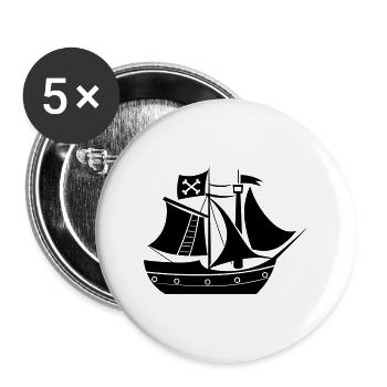 Piratenschiff - Buttons groß 56 mm (5er Pack) - Weiß - Vorne