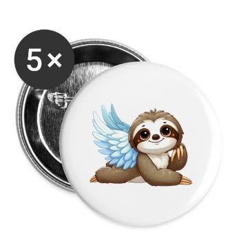 Süßes Faultier Engel mit Flügeln im Cartoon Stil - Buttons groß 56 mm (5er Pack) - Weiß - Vorne