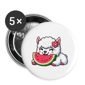 Llama Alpaca Watermelon Cartoon Summer - Buttons large 2.2''/56 mm (5-pack) - white - Front