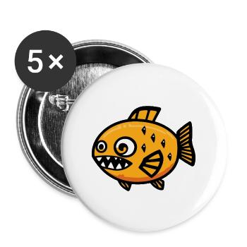 Piranha Poisson Halloween Bande dessinée Drôle - Lot de 5 grands badges (56 mm) - blanc - Devant