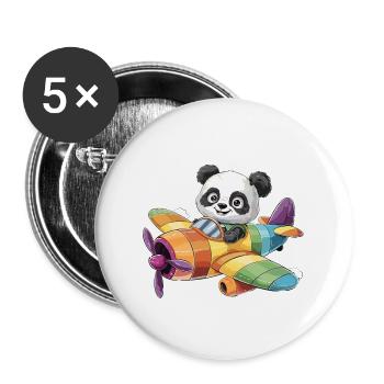 Niedlicher Panda fliegt in einem Flugzeug für - Buttons groß 56 mm (5er Pack) - Weiß - Vorne