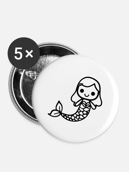 Meerjungfrau - Buttons groß 56 mm (5er Pack) - Weiß