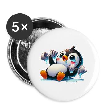 pingouin drôle avec haltère fitness dessin animé - Lot de 5 grands badges (56 mm) - blanc - Devant