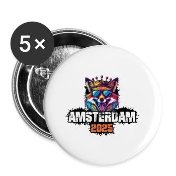 Amsterdam 2025 Urlaub Fuchs - Buttons groß 56 mm (5er Pack) - Weiß - Vorne