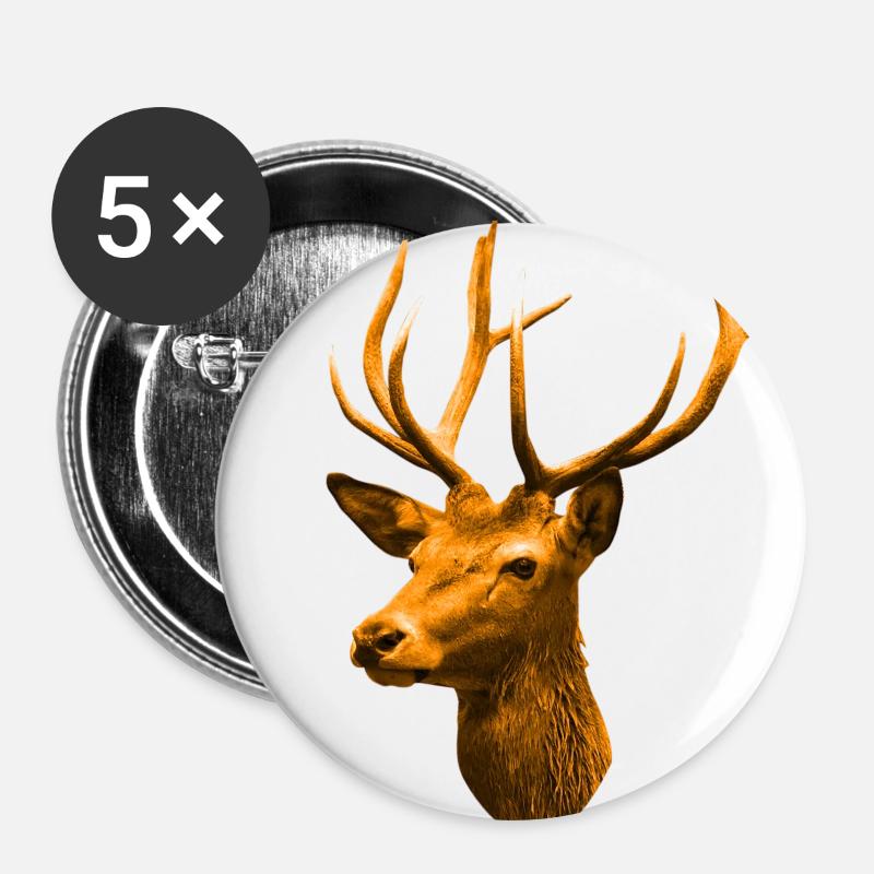 golden deer head - Buttons large 2.2''/56 mm (5-pack) - white