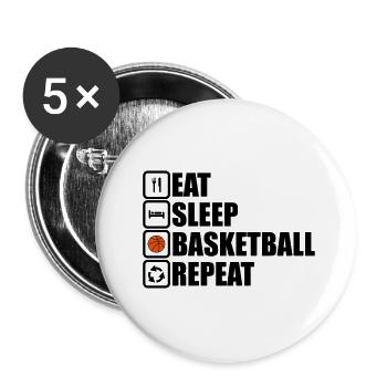 eat sleep basketball repeat - Buttons groß 56 mm (5er Pack) - Weiß - Vorne