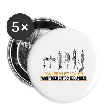 Angeln Hecht Spass lustiges Geschenk Angler Spaß - Buttons groß 56 mm (5er Pack) - Weiß - Vorne