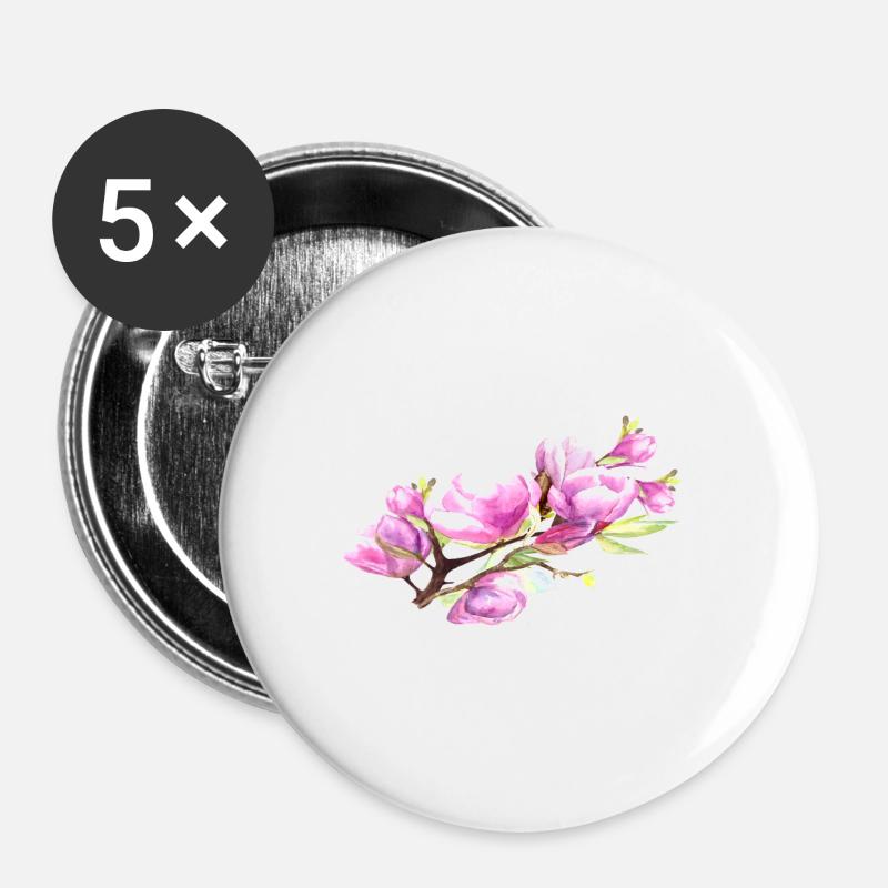 Magnolia Frühling Blume Sommer - Buttons groß 56 mm (5er Pack) - Weiß