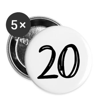 20 ANS. 20e ANNIVERSAIRE. ANNIVERSAIRE 20 ANS. 20 - Lot de 5 grands badges (56 mm) - blanc - Devant