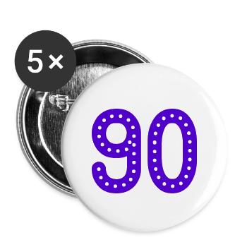 90 JAHRE. 90-JÄHRIGES JUBILÄUM. GEBURTSTAG 90 JAHRE. 90 - Buttons groß 56 mm (5er Pack) - Weiß - Vorne