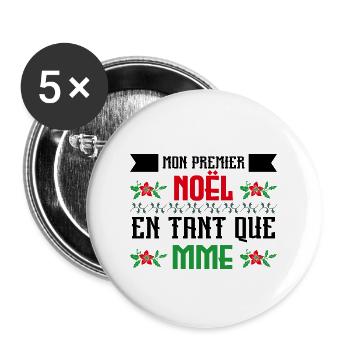 mon premier Noël en tant que Mme - Lot de 5 grands badges (56 mm) - blanc - Devant
