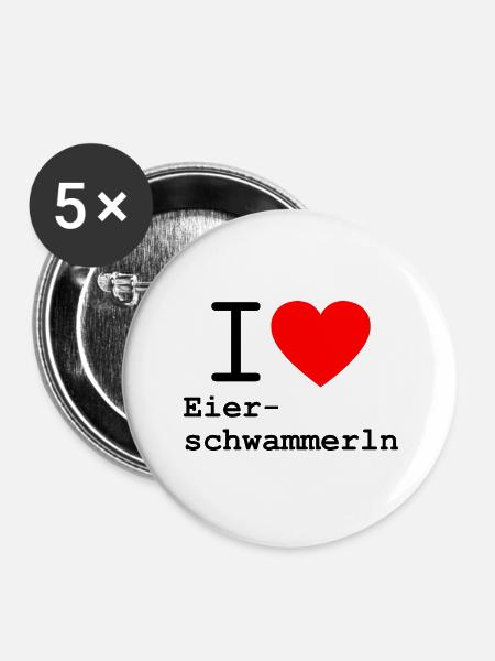 i love Eierschwammerl - Pfifferlinge - Buttons groß 56 mm (5er Pack) - Weiß