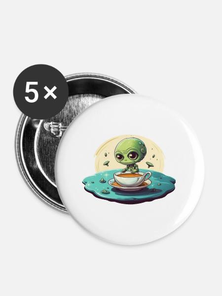 grünes alien kaffee kaffeetrinker - Buttons groß 56 mm (5er Pack) - Weiß