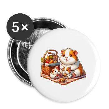 Meerschweinchen Familie Picknick im Freien - Buttons groß 56 mm (5er Pack) - Weiß - Vorne