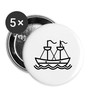 Piratenschiff - Buttons groß 56 mm (5er Pack) - Weiß - Vorne