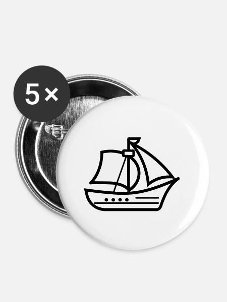 Piratenschiff - Buttons groß 56 mm (5er Pack) - Weiß