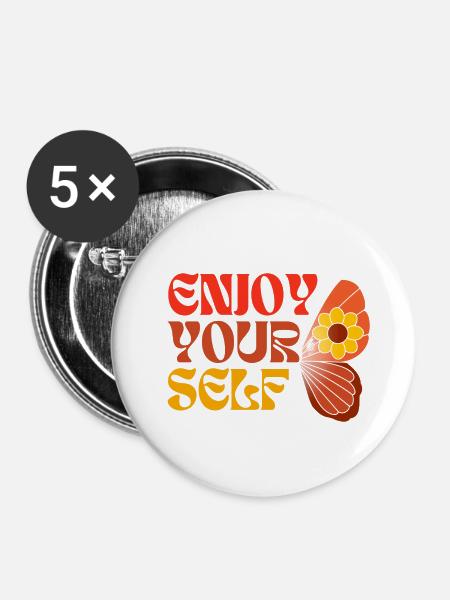 Enjoy Yourself 70ies Style Hippie Schmetterling - Buttons groß 56 mm (5er Pack) - Weiß