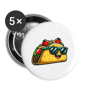 Funny Taco Mexican Fast Food Cartoon - Buttons large 2.2''/56 mm (5-pack) - white - Front