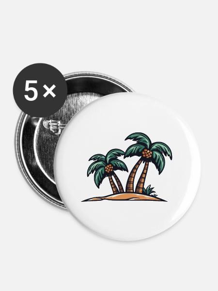 Palmen Insel - Buttons groß 56 mm (5er Pack) - Weiß