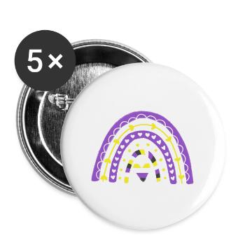 Nonbinary Pride Boho-Regenbogen - Buttons groß 56 mm (5er Pack) - Weiß - Vorne