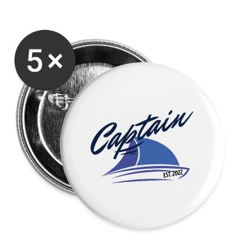 2022 Captain T-Shirt für Segeler und Skipper - Buttons groß 56 mm (5er Pack) - Weiß - Vorne