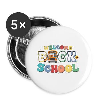Bienvenue à l’école pour un autobus scolaire mignon et drôle - Lot de 5 grands badges (56 mm) - blanc - Devant