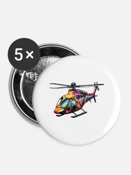 Helikopter / Hubschrauber / fliegen / Luftfahrt - Buttons groß 56 mm (5er Pack) - Weiß