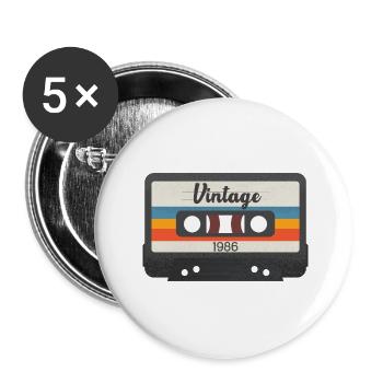 Cassette Vintage 1986 - Lot de 5 grands badges (56 mm) - blanc - Devant