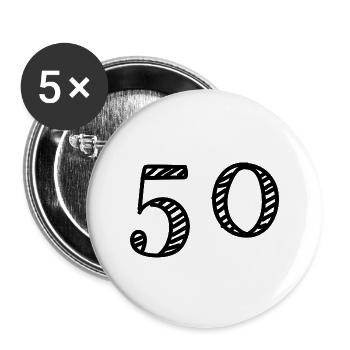 50 ANS. 50e ANNIVERSAIRE. ANNIVERSAIRE 50 ANS. 50 - Lot de 5 grands badges (56 mm) - blanc - Devant