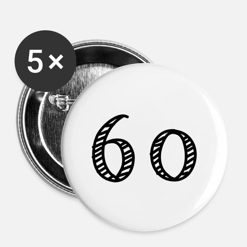 60 YEARS. 60th ANNIVERSARY. ANNIVERSARY 60 YEARS.60 - Buttons large 2.2''/56 mm (5-pack) - white