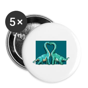 Brachiosaurus Dinosaurier Herz Paar Liebe - Buttons groß 56 mm (5er Pack) - Weiß - Vorne