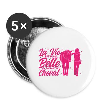 Reiter Pferde Reiten Geschenk - Buttons groß 56 mm (5er Pack) - Weiß - Vorne