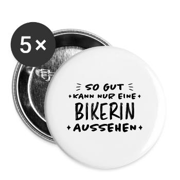 Bikerin Lustiger Spruch Bike Fun Sprüche Geschenk - Buttons groß 56 mm (5er Pack) - Weiß - Vorne