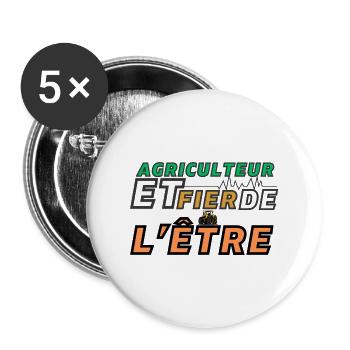 Agriculteur Et Fier De l'Etre - Lot de 5 grands badges (56 mm) - blanc - Devant